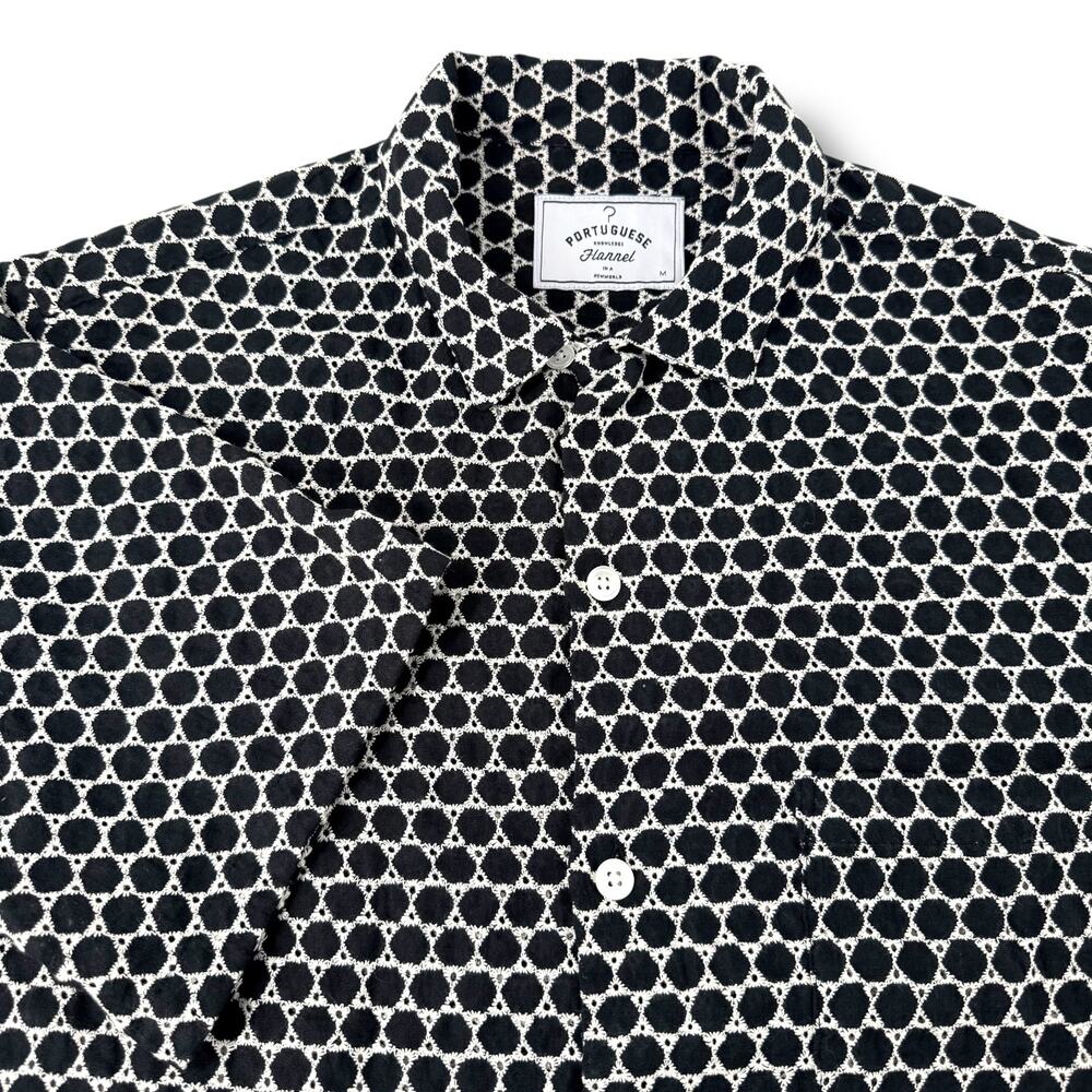 Portuguese Flannel Folc Shirt Men's M Black Dot Embroidery Cuban Collar SS23